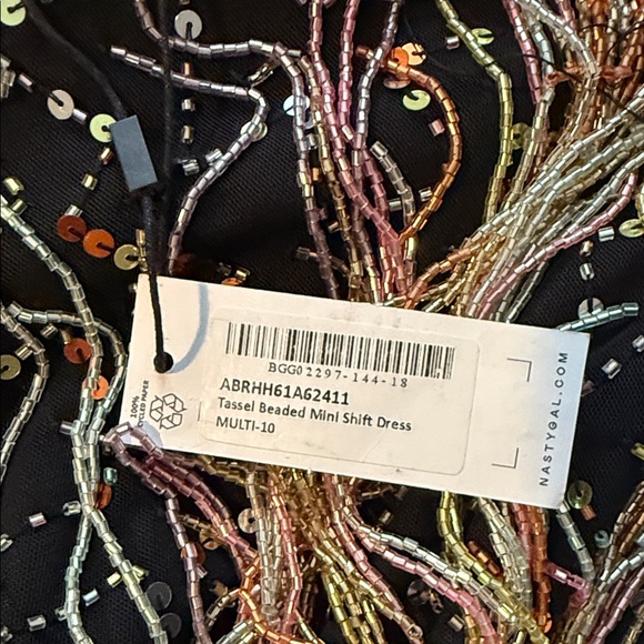 Nasty Gal Black Mini Dress with Gold & Pink Sequin Fringe - Picture 7 of 7